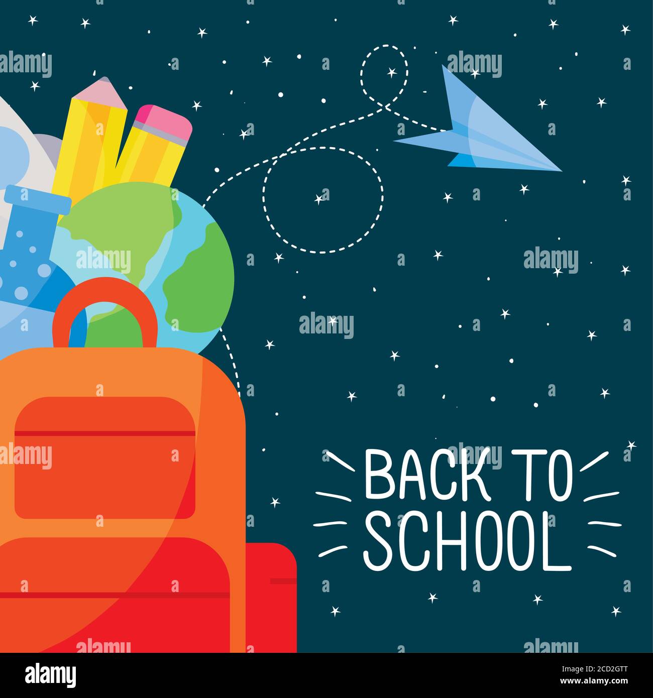 bag with paperplane and icon set design, Back to school eduacation ...