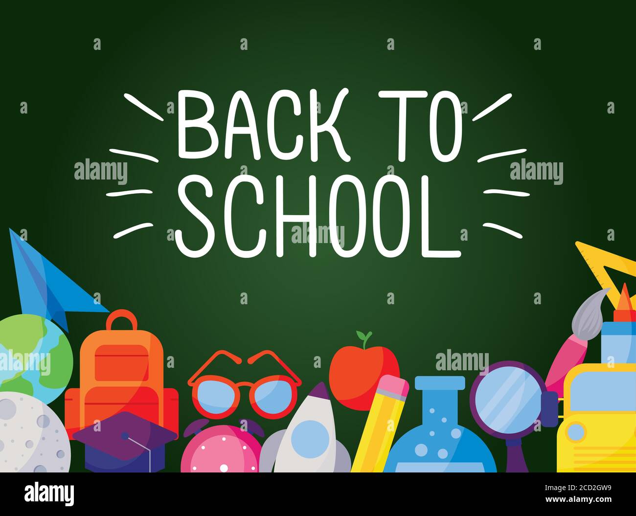 icon set under green board design, Back to school eduacation class ...