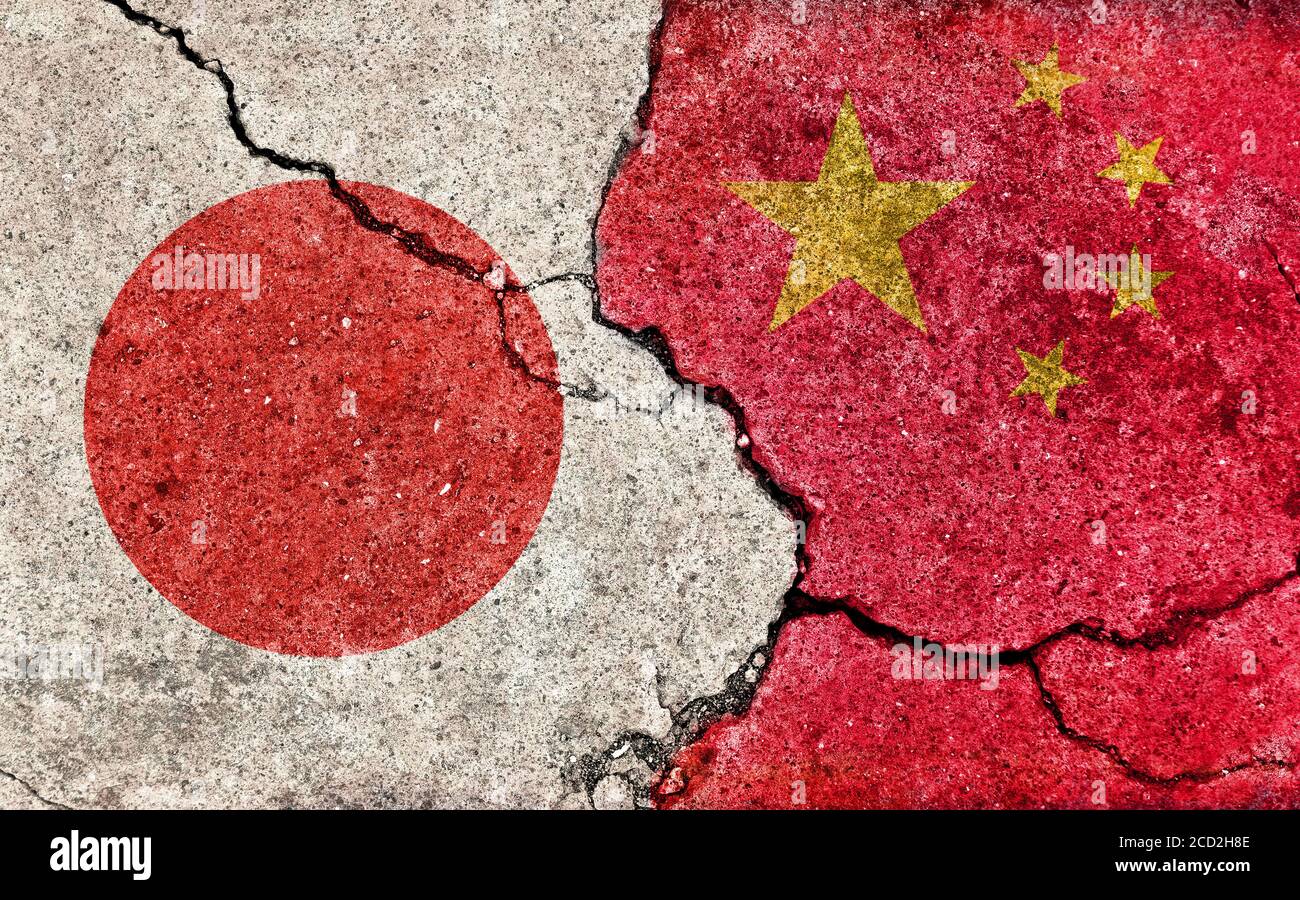 Grunge Country Flag Illustration Cracked Concrete Background Japan Vs China Political Or Grunge Country Flag Illustration Cracked Concrete Background Japan Vs China Political Or