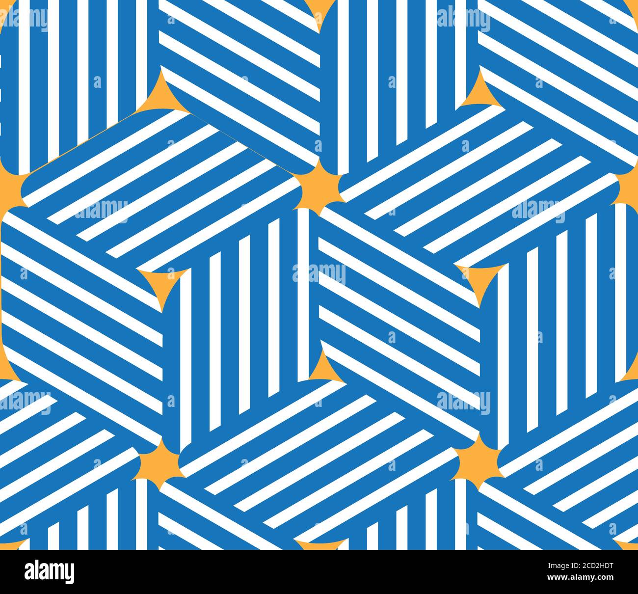 Seamless pattern with blue segments and orange stars Stock Vector