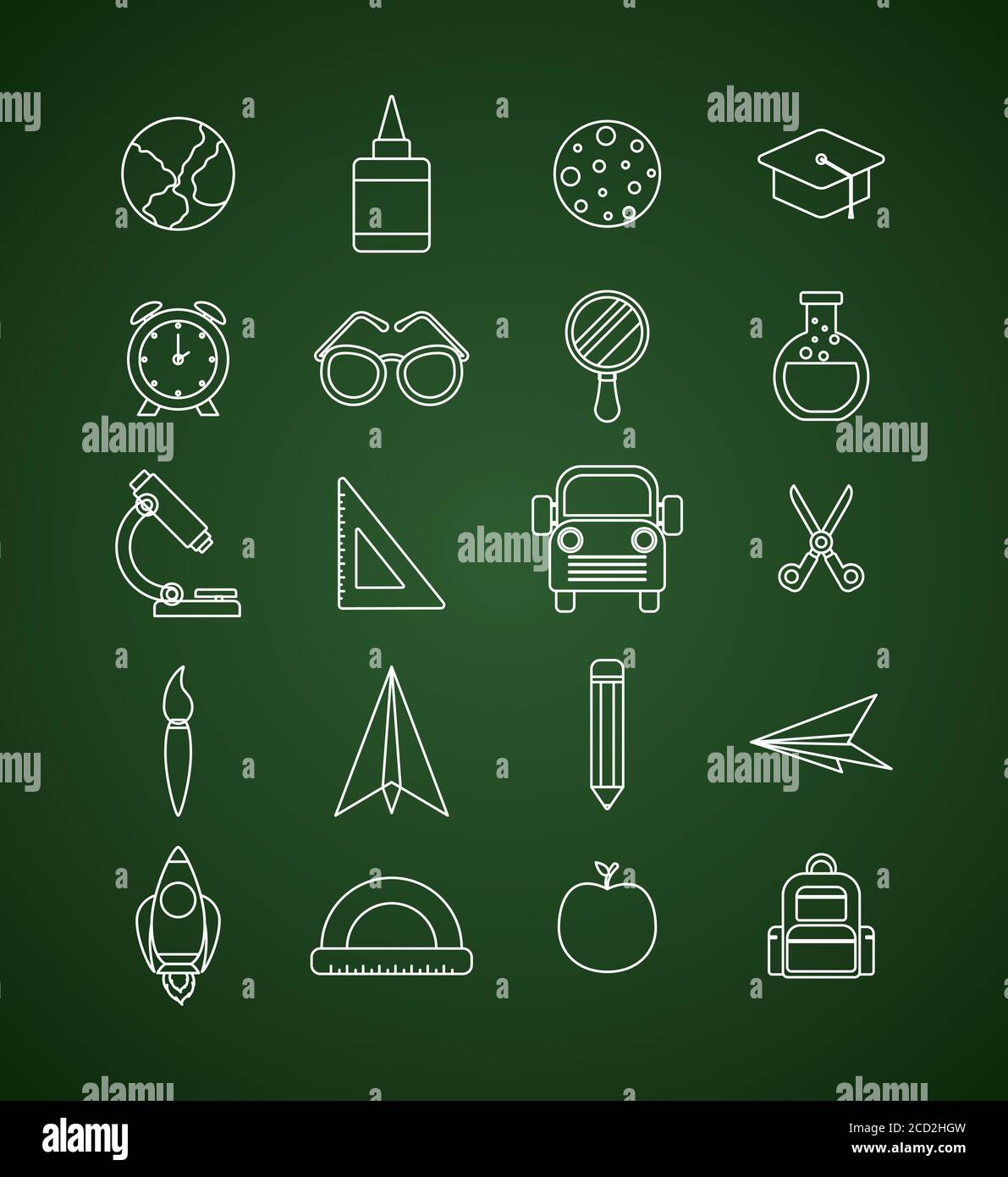 chalck icon set on green board design, Back to school eduacation class ...