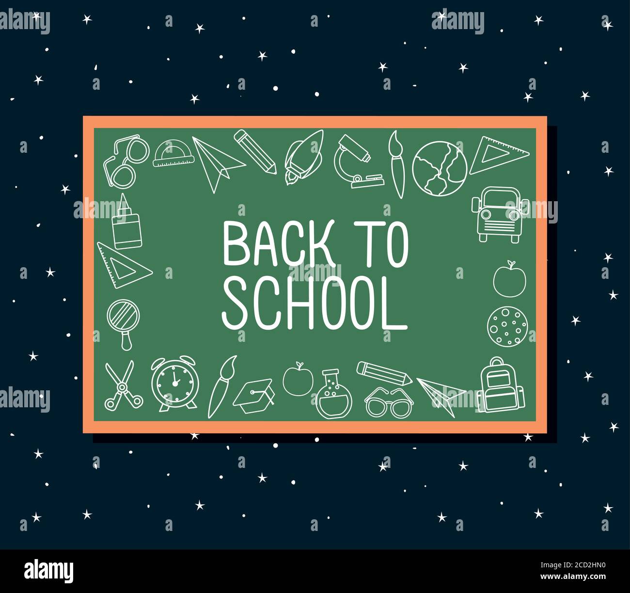 chalck icon set on green board design, Back to school eduacation class ...
