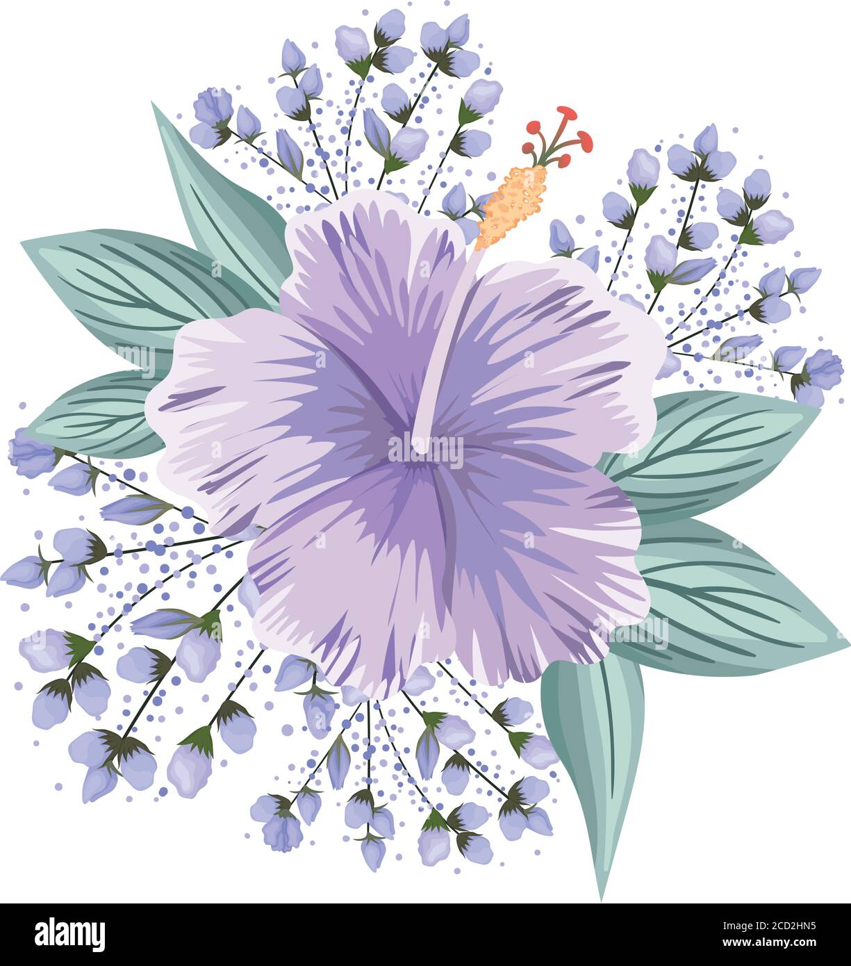 purple hawaiian flower with buds and leaves painting design, natural ...