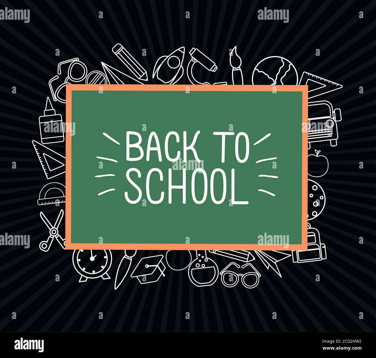 chalck icon set around green board design, Back to school eduacation ...