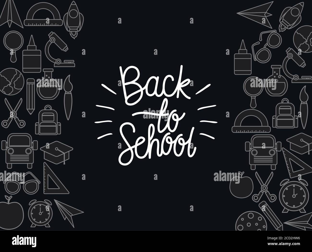 chalck icon set on black board design, Back to school eduacation class ...