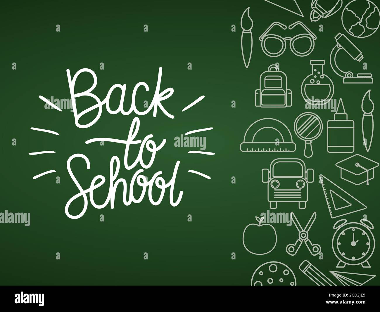 chalck icon set on green board design, Back to school eduacation class ...