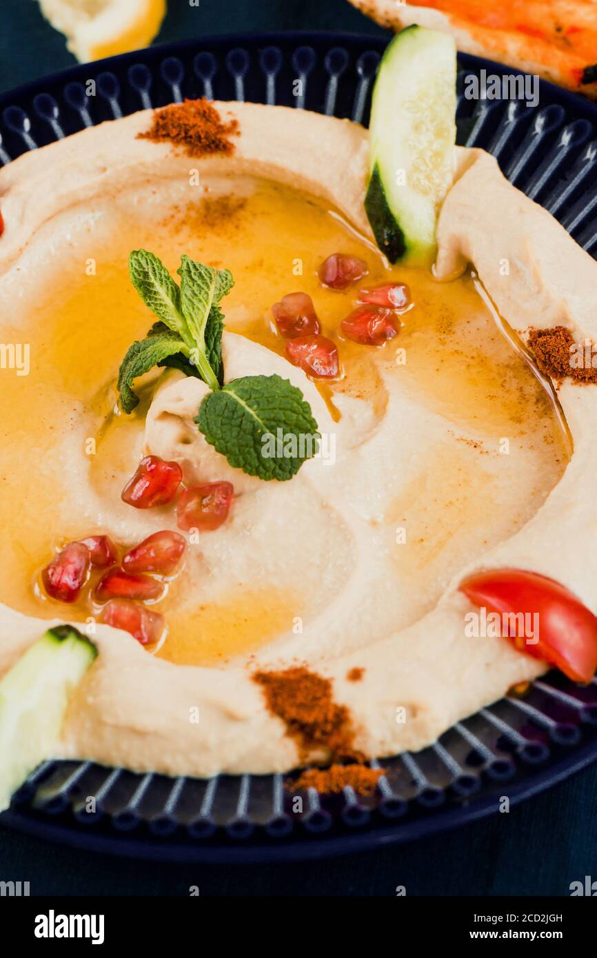 Mutabal, Mutabbel or Baba Ganoush is an eggplant hummus traditional from Middle East Stock Photo