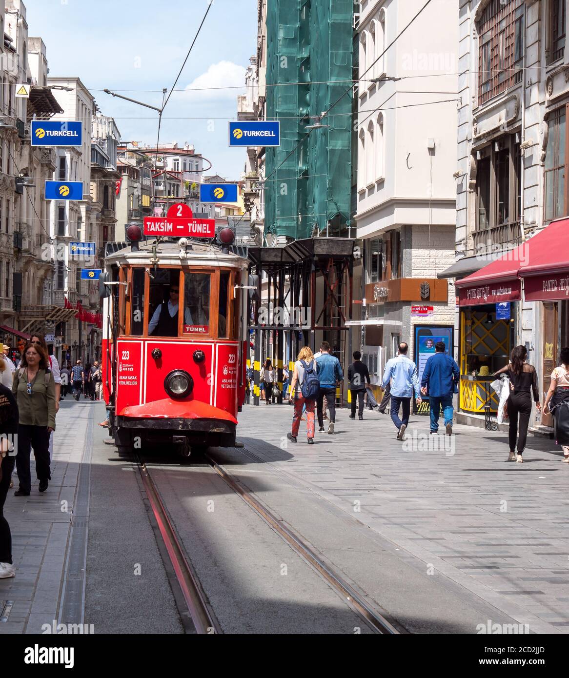 ISTANBUL, TURKEY - MAY, 22, 2019: front view of the taksim-tunel tram in istanbul Stock Photo