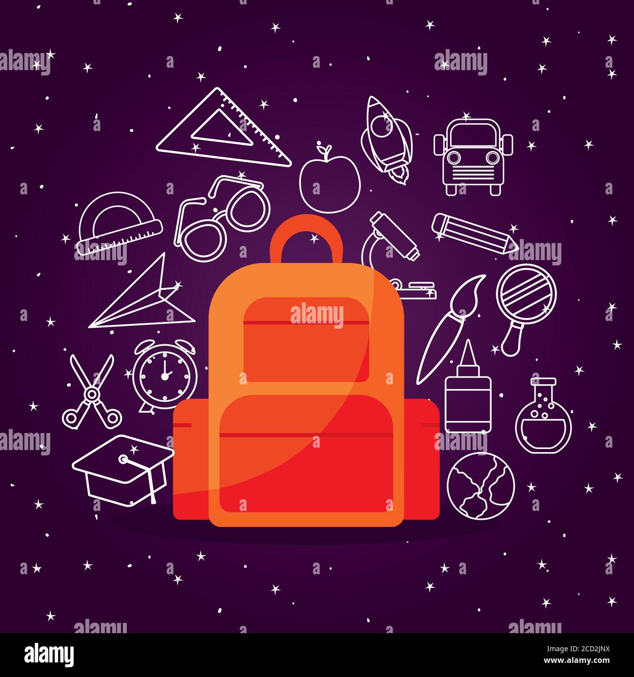 bag with icon set on stars background design, Back to school eduacation ...