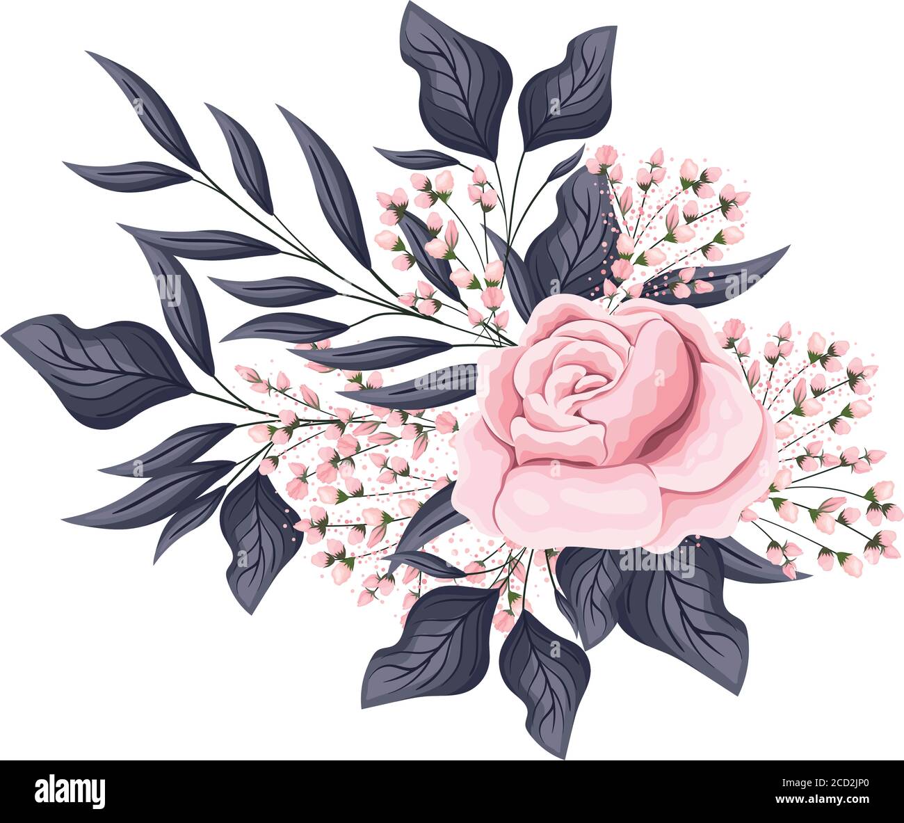 pink rose flower with buds and leaves painting design, natural floral ...
