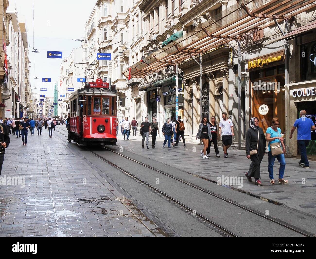 ISTANBUL, TURKEY - MAY, 22, 2019: the red taksim-tunel tram approaching in istanbul Stock Photo