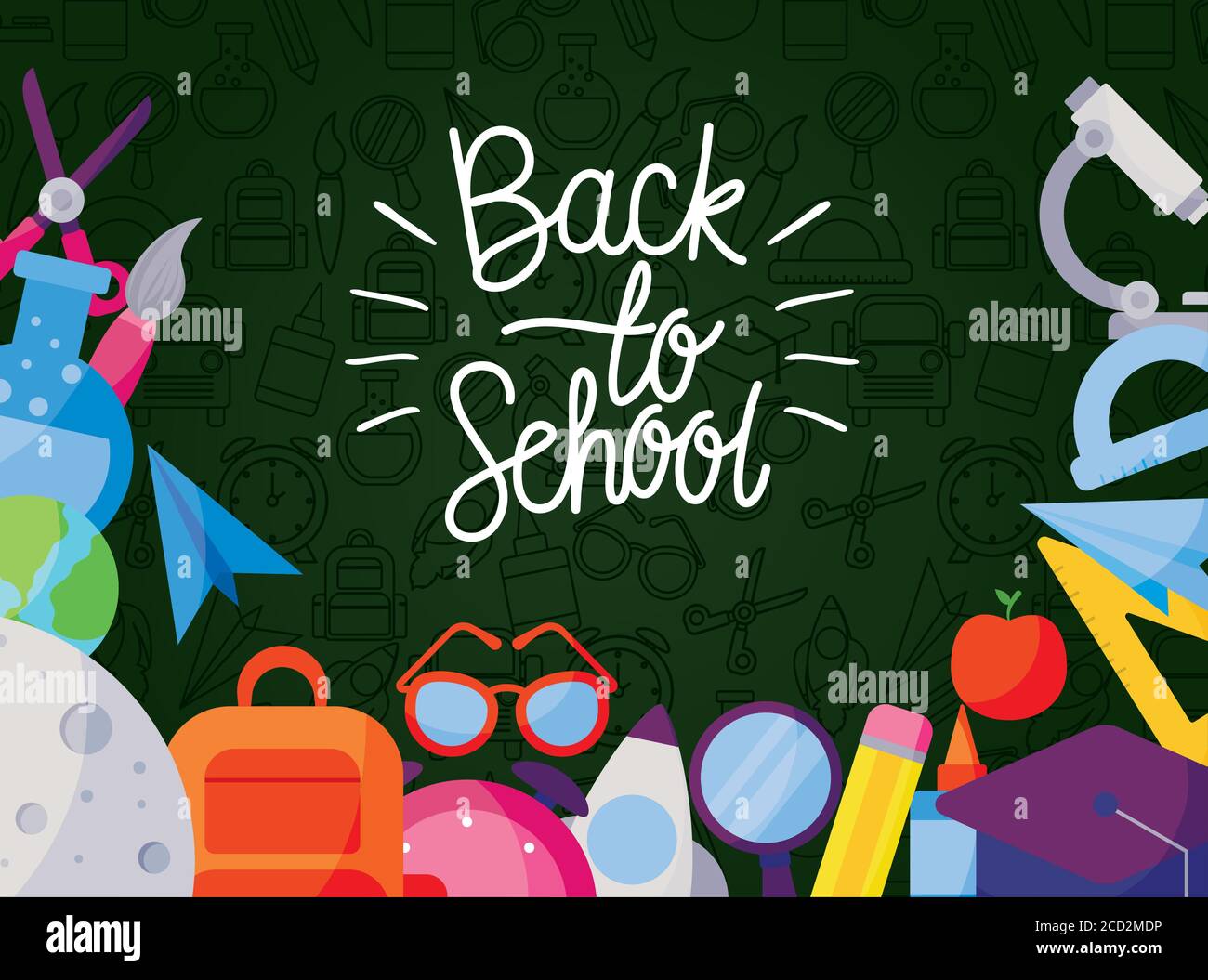 icon set under green board design, Back to school eduacation class ...