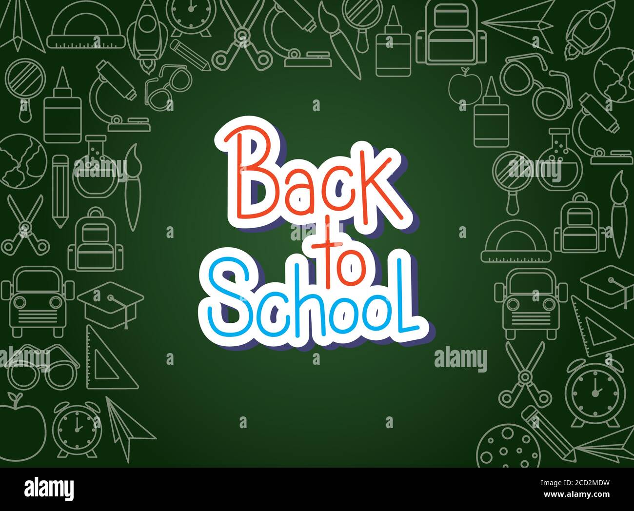 chalck icon set on green board design, Back to school eduacation class ...