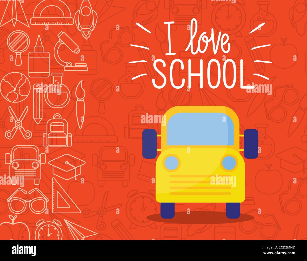 yellow bus and icon set design, Back to school eduacation class lesson ...