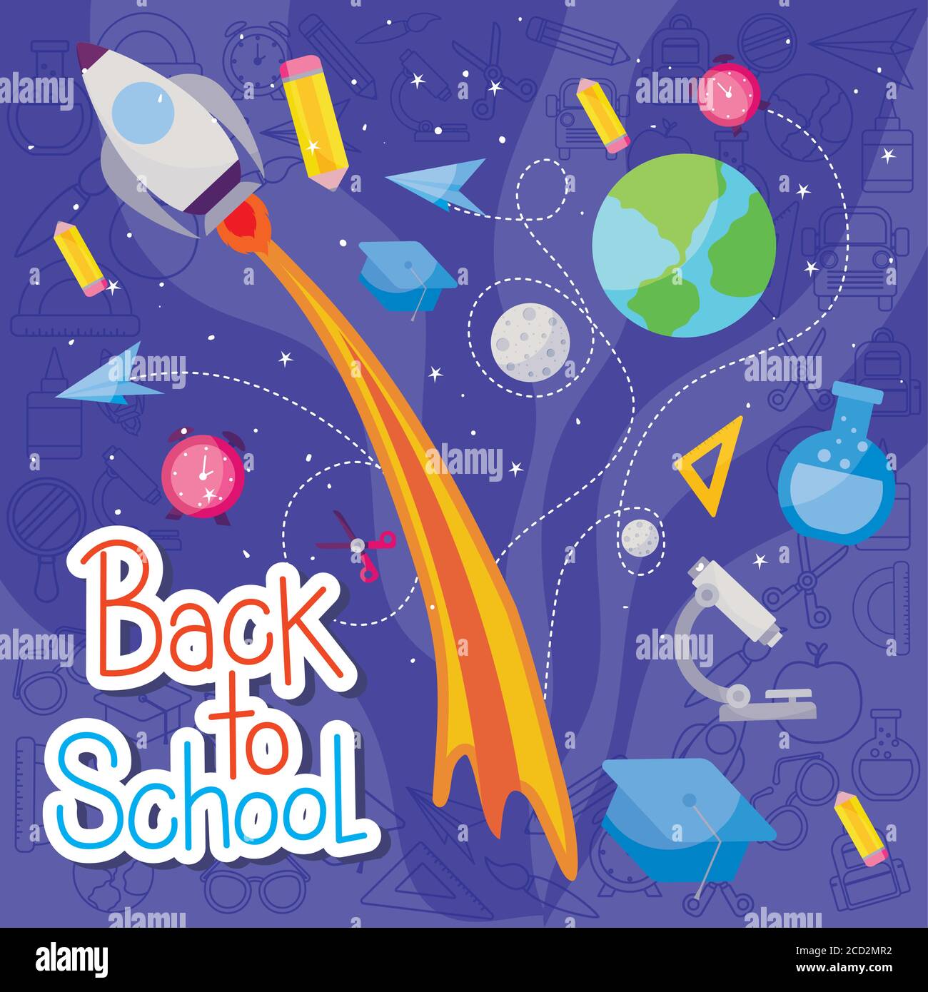 rocket and icon set design, Back to school eduacation class lesson ...