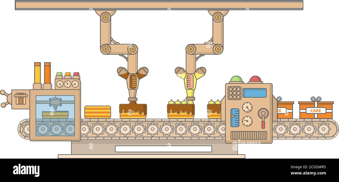 Cake printing machine concept vector illustration in flat linear style Stock Vector