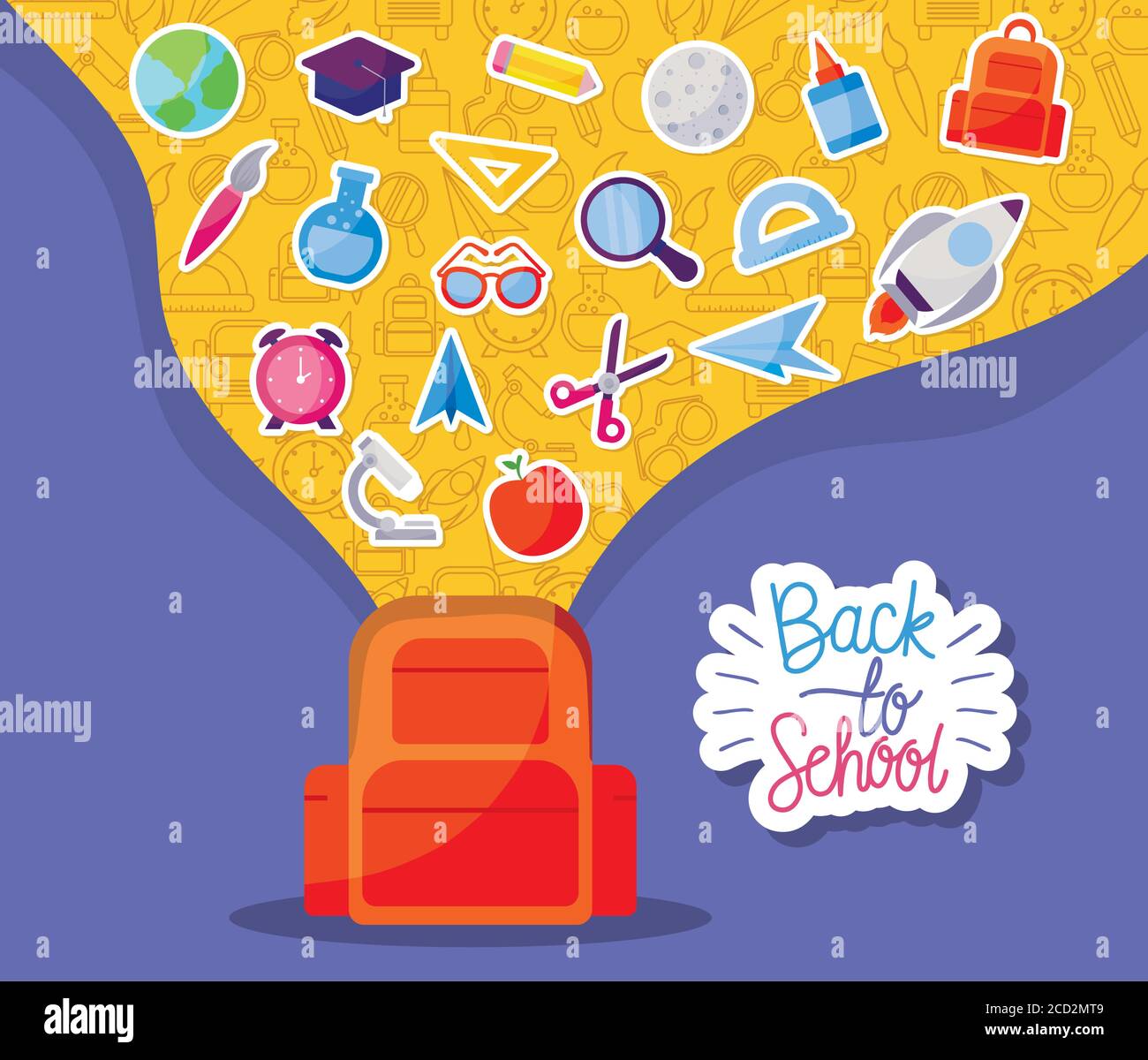 bag with icon set design, Back to school eduacation class lesson theme ...