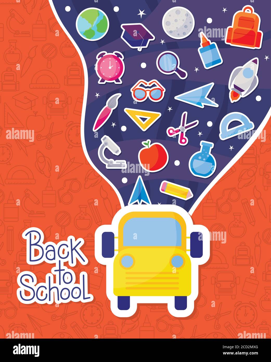 yellow bus and icon set design, Back to school eduacation class lesson ...