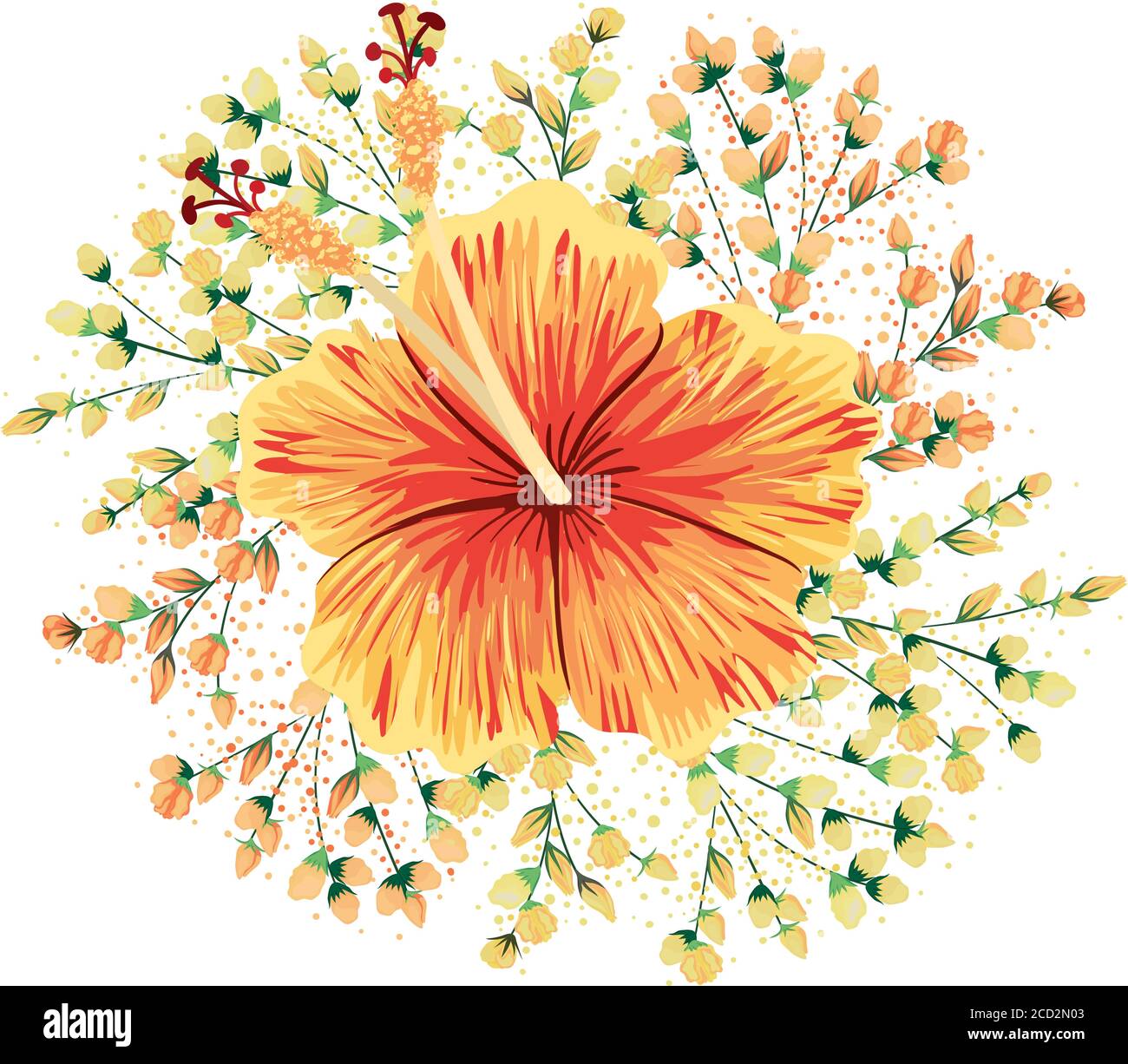 buds around orange hawaiian flower painting design, natural floral ...