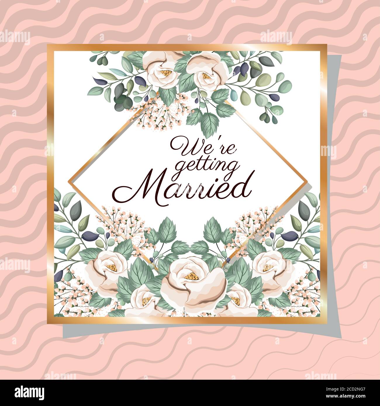 Wedding invitation with gold ornament frame and roses flowers on pink background  design, Save the date and engagement theme Vector illustration Stock Vector  Image & Art - Alamy