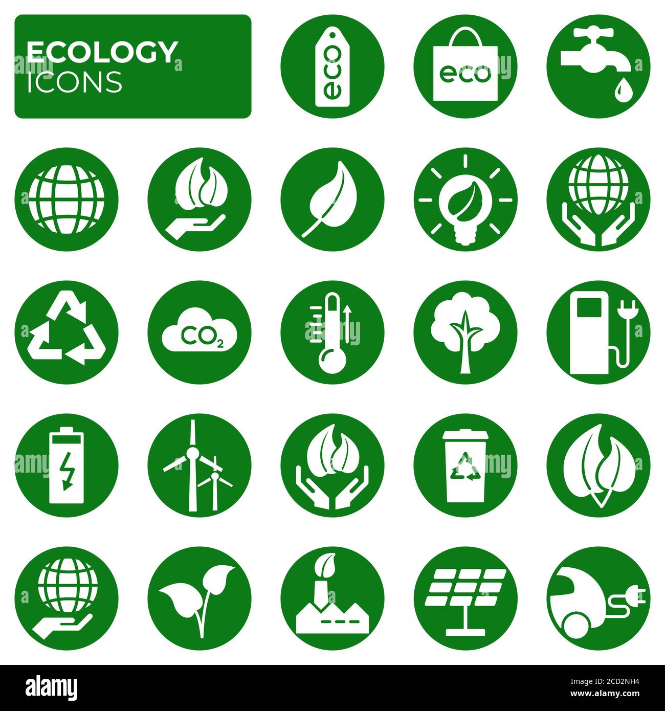 Ecology icons set. Environment protection. Alternative renewable energy. Global warming. Decarbonation. Eco friendly flat linear sign collection Stock Vector