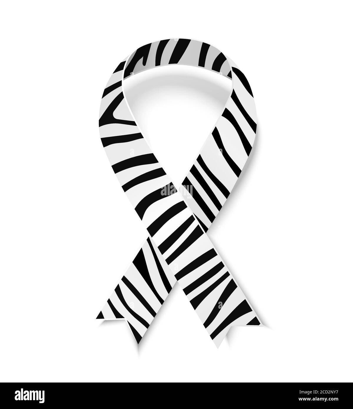 Zebra-print ribbon - symbol of rare-disease awareness. Vector illustration of awareness ribon for carcinoid, Ehlers-Danlos syndrome. Ribbon with shado Stock Vector