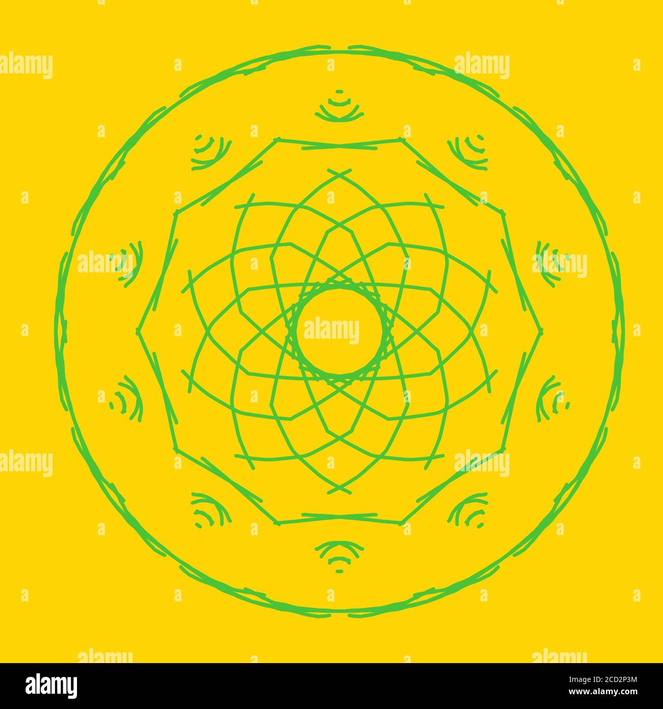Green abstract shape on yellow background. Computer generated geometric illustration. Abstract digital background. Geometric Shape, Stock Photo