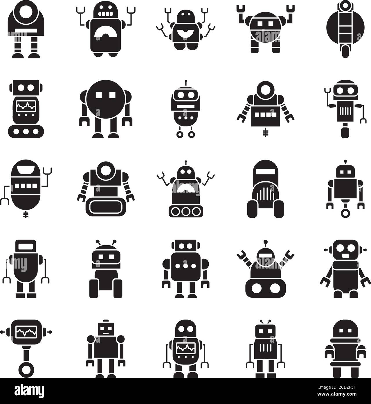icon set of robotics and cartoon robots over white background ...