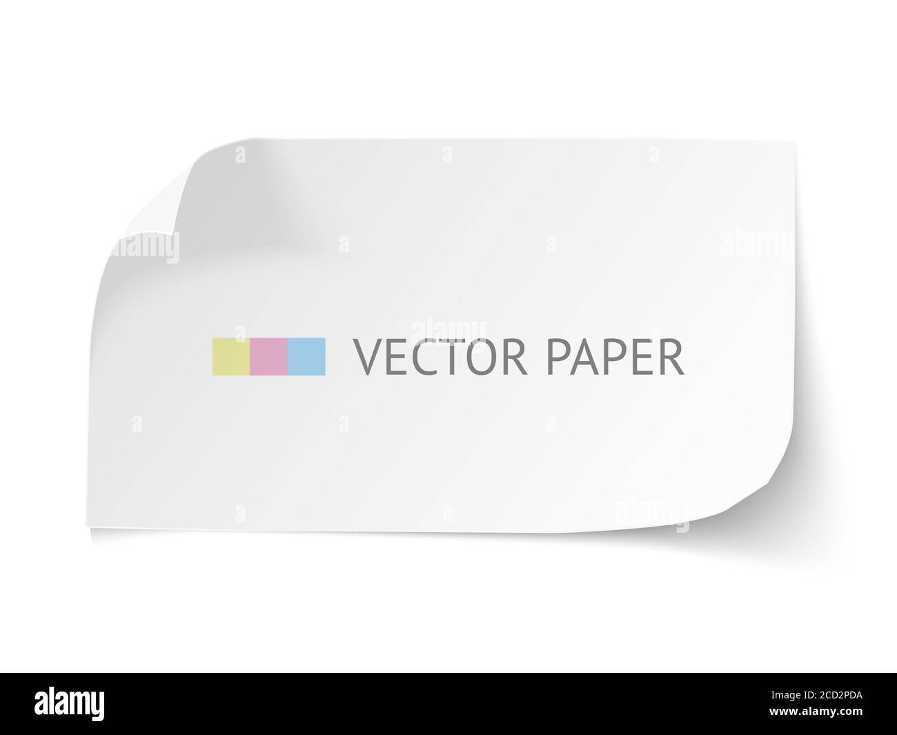 White blank paper curved horizontal banner with curl corners isolated ...
