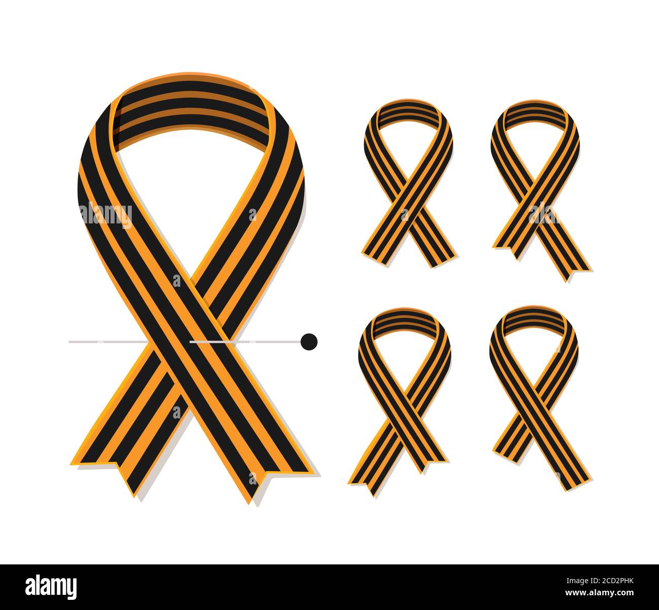 Set of various St George striped black and orange ribbons isolated on white. Vector symbol ribbons of great patriotic war Victory day. Saint George ri Stock Vector