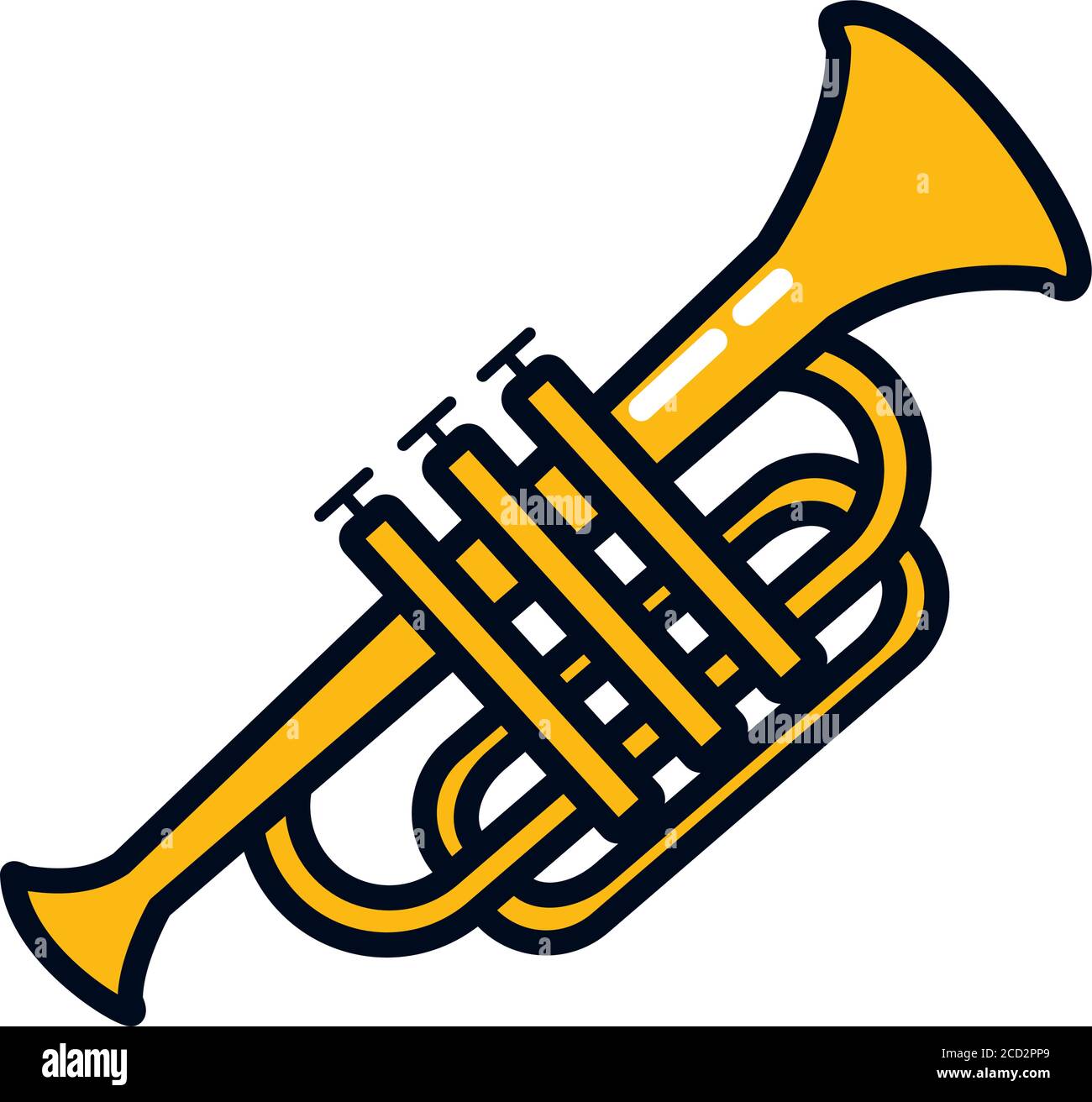 trumpet instrument icon over white background, line and fill style ...