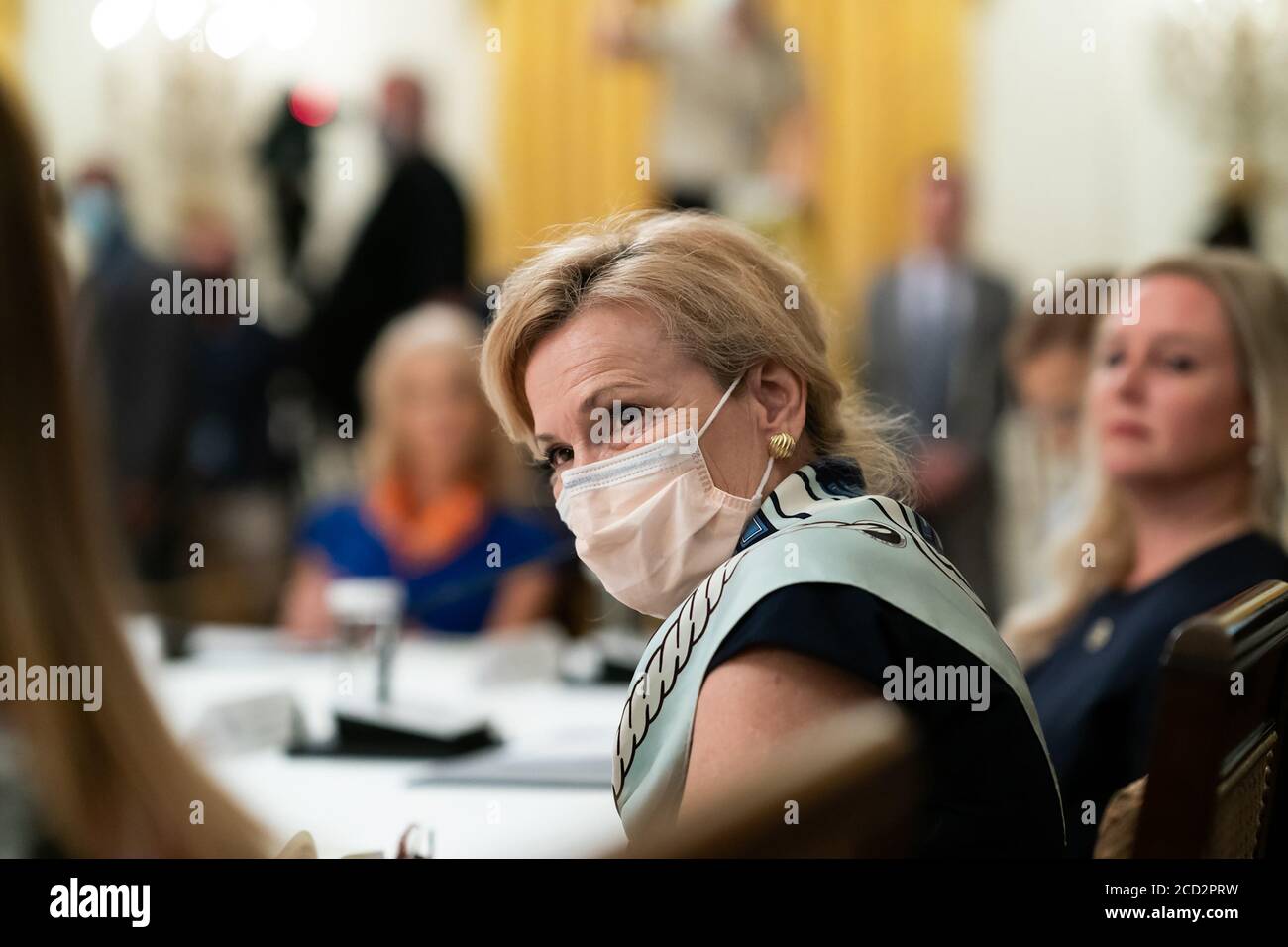 Ambassador Deborah Birx listens to participants at the National Dialogue on Safely Reopening America’s Schools Tuesday, July 7, 2020, in the East Room of the White House. Stock Photo
