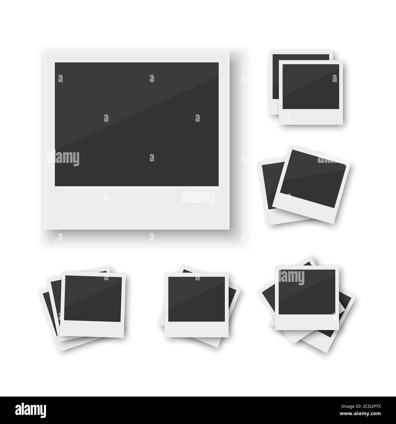 Set of blank vintage paper photo frame from instant camera with shadow