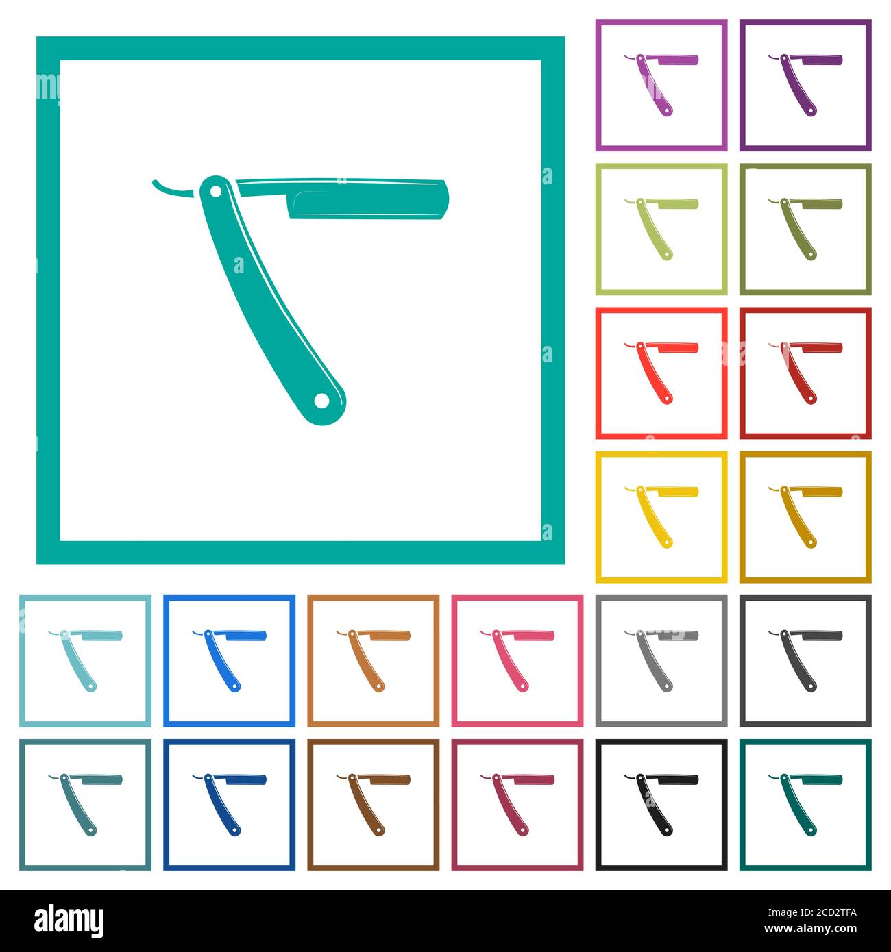 Straight razor flat color icons with quadrant frames on white ...