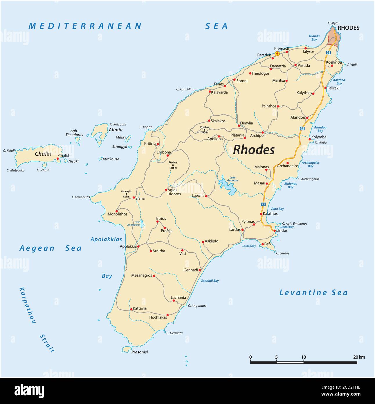 Rhodes Map In English Vector Road Map Of The Greek Mediterranean Island Of Rhodes Stock Vector  Image & Art - Alamy