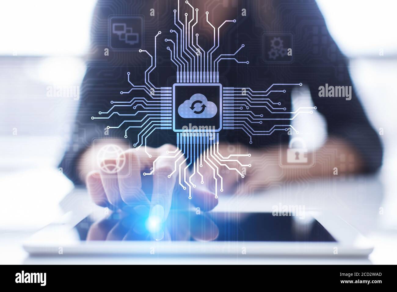Cloud technology computing and data storage concept on virtual screen Stock Photo
