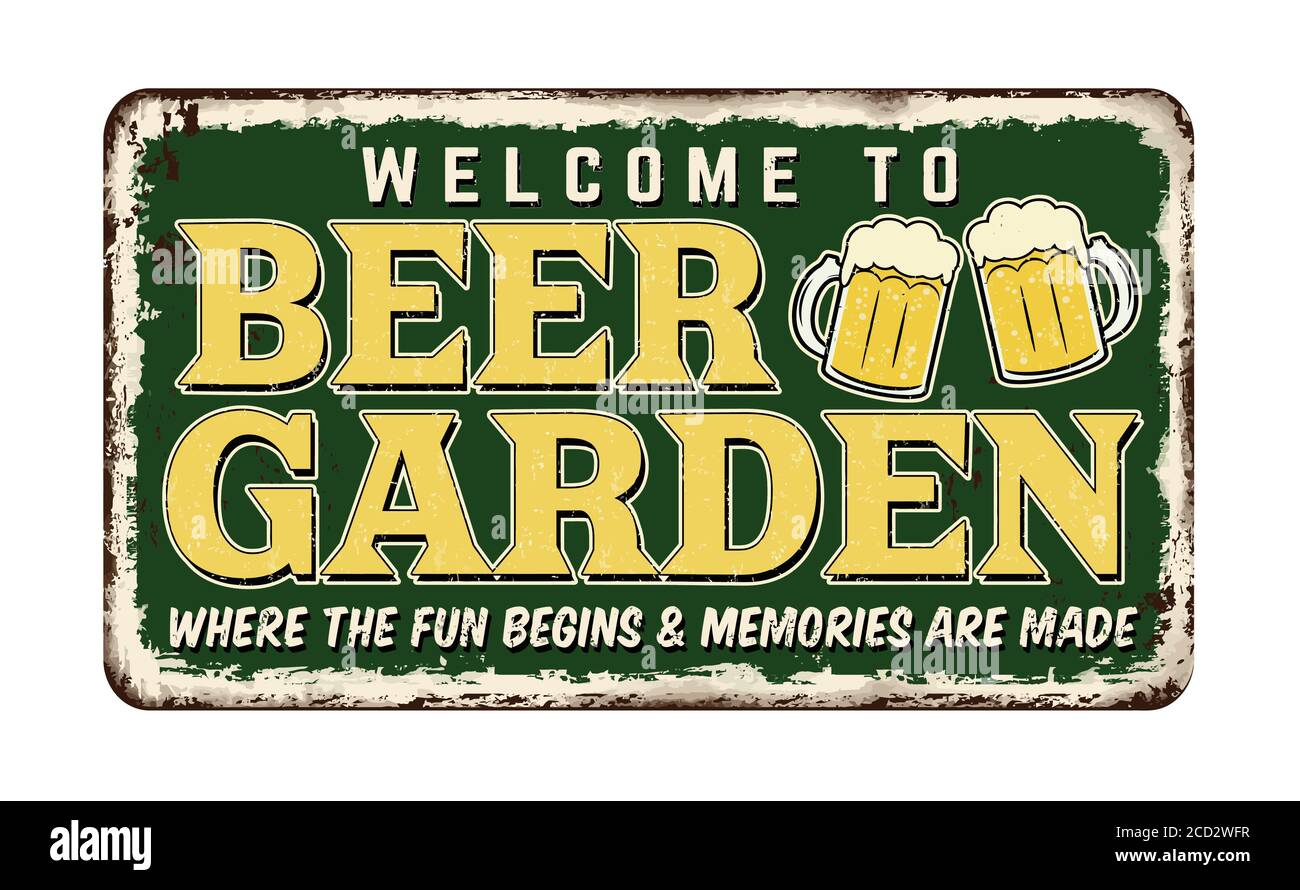 Beer Garden vintage rusty metal sign on a white background, vector