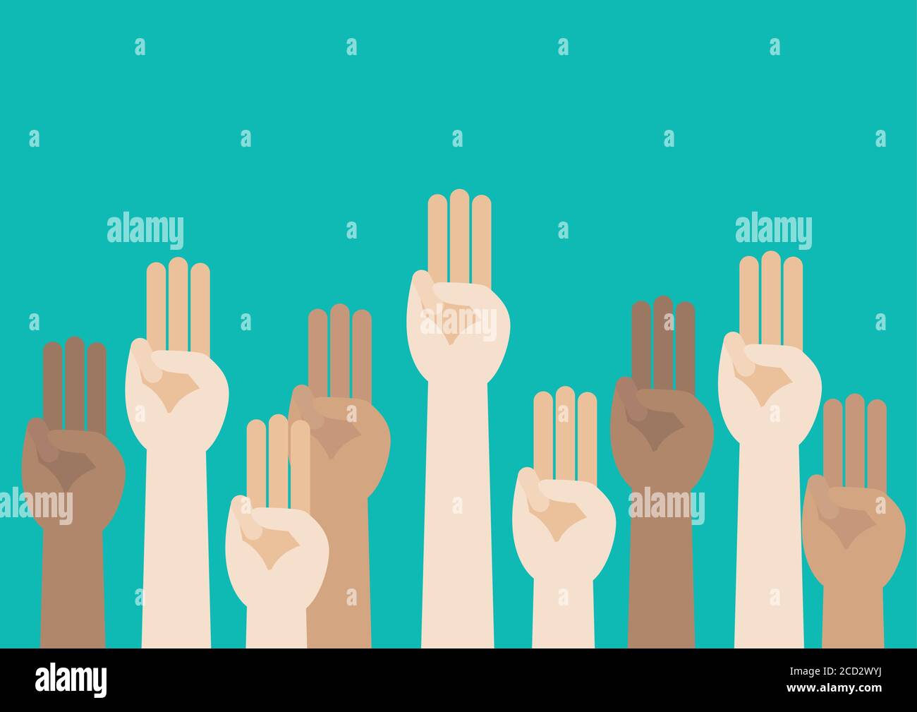 Raised hands showing three fingers salute. Anti dictatorship protest concept. vector illustration Stock Vector
