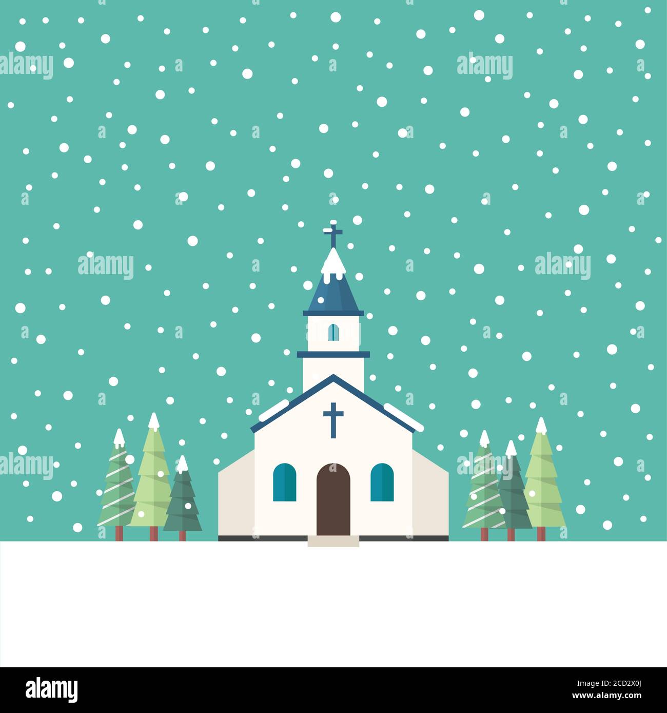 Church flat style in winter season. Vector illustration Stock Vector