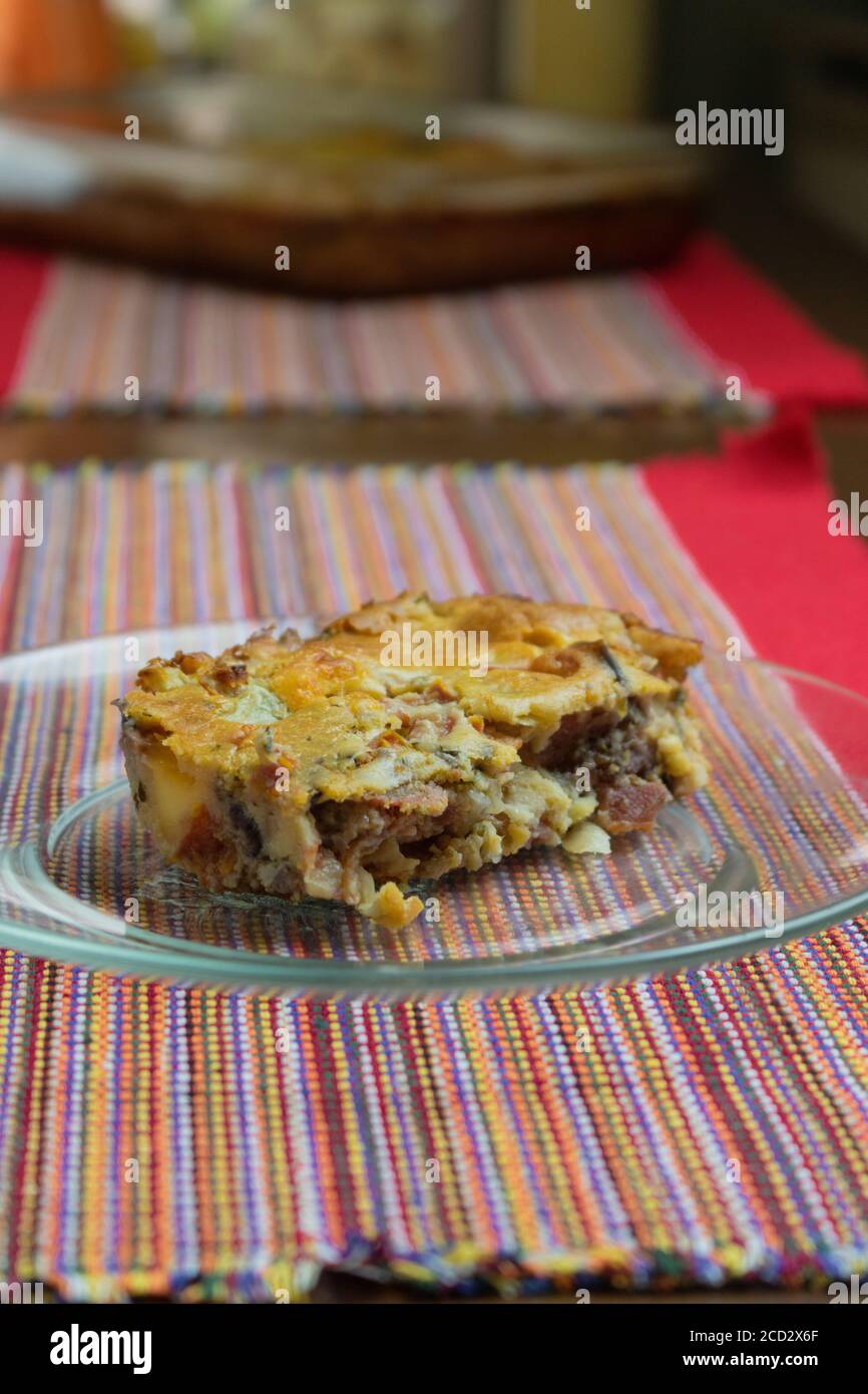 Pie with Cheese and Black Olive. Stock Photo