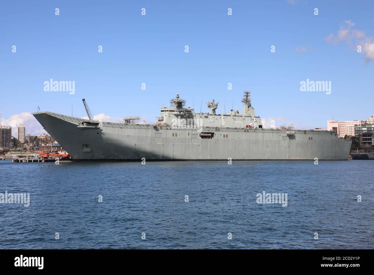A ship moored at Garden Island Royal Australian Navy base, Sydney, NSW, Australia. Stock Photo
