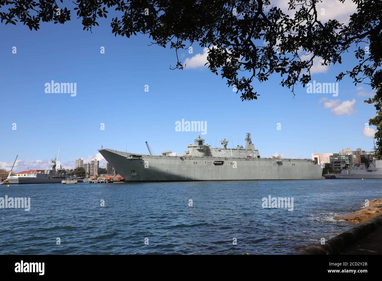 A ship moored at Garden Island Royal Australian Navy base, Sydney, NSW, Australia. Stock Photo