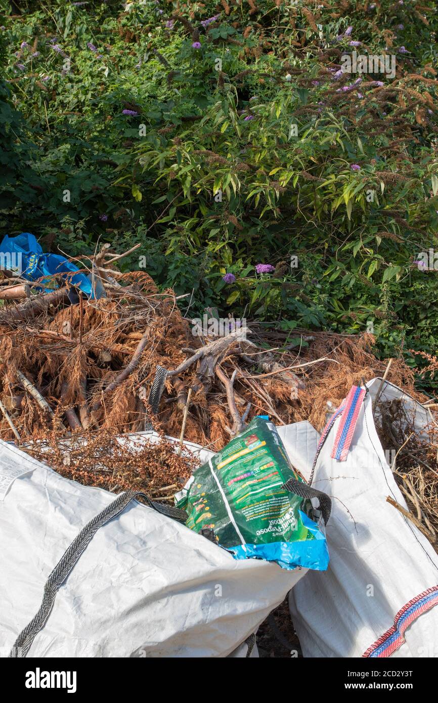 Casually discarded litter in the english landscape, environmental destruction on a community