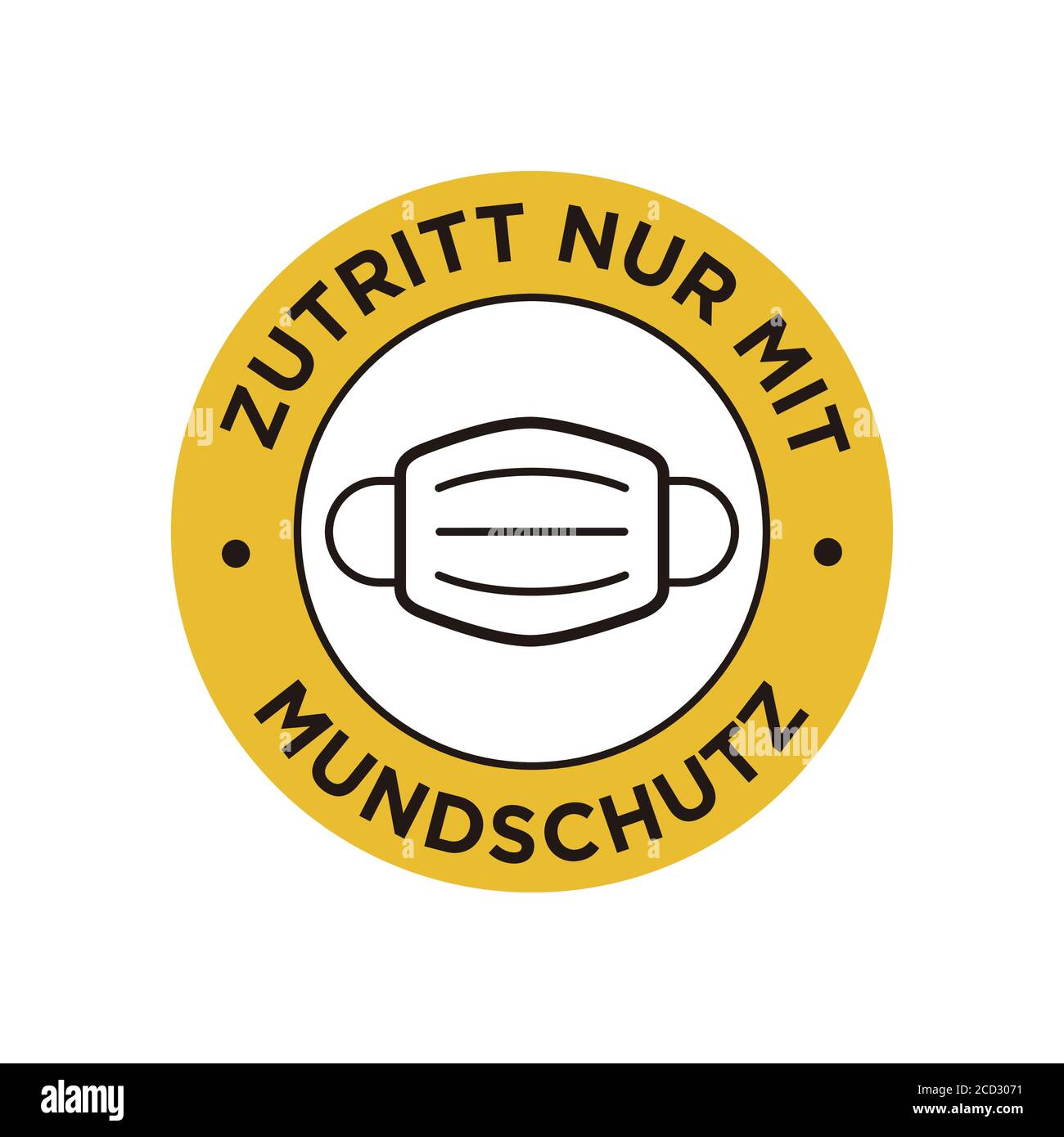 No entry without face mask written in German icon. Round and yellow symbol about mandatory use of face mask to prevent Coronavirus. Stock Vector