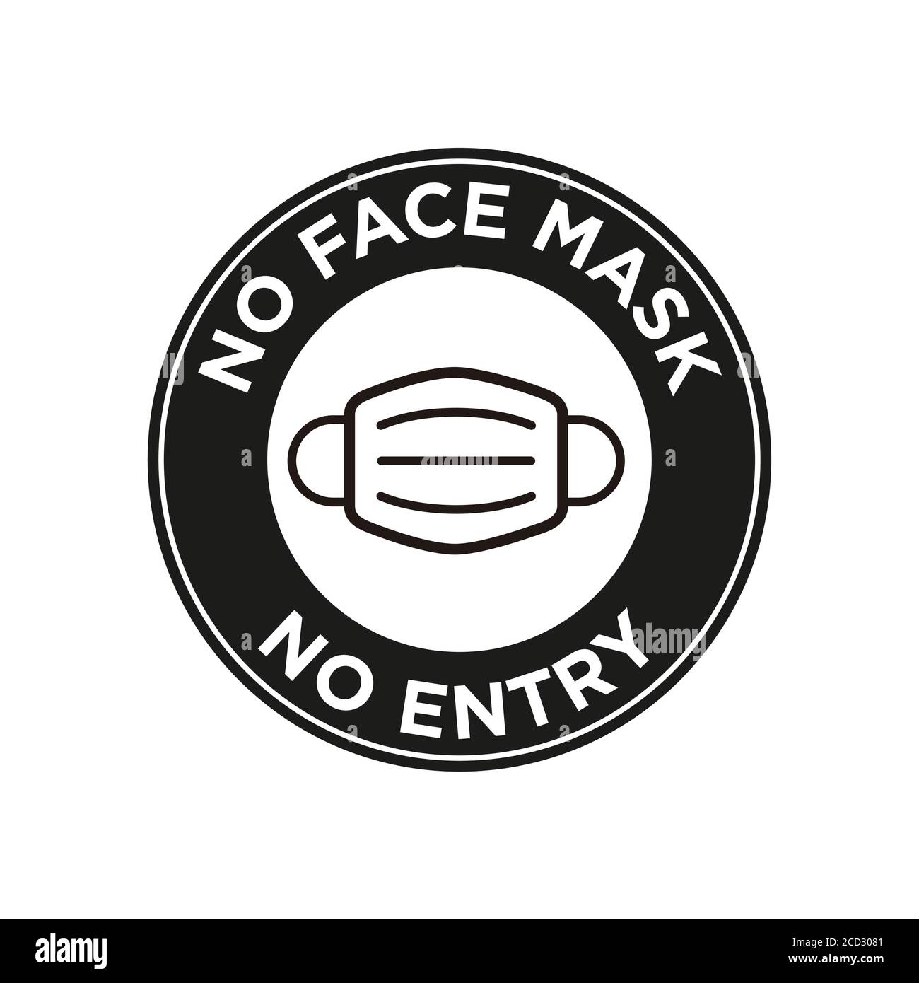 No face mask no entry icon. Round and black symbol about mandatory use of face mask to prevent Coronavirus. Stock Vector