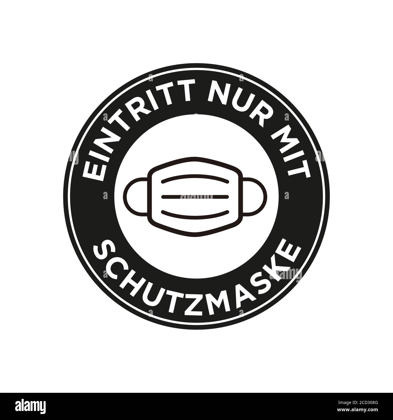No entry  without face mask written in German icon. Round and black symbol about mandatory use of face mask to prevent Coronavirus. Stock Vector
