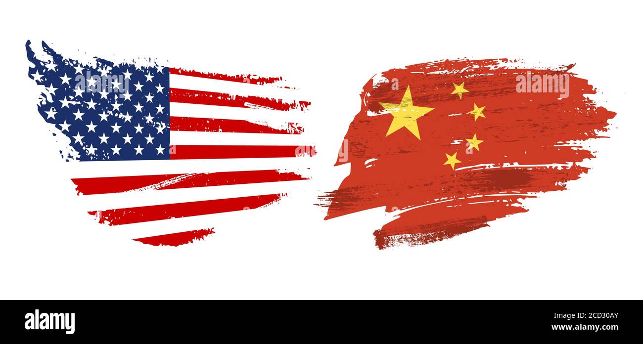 Vector Illustration grunge texture USA Chine flag Stock Vector