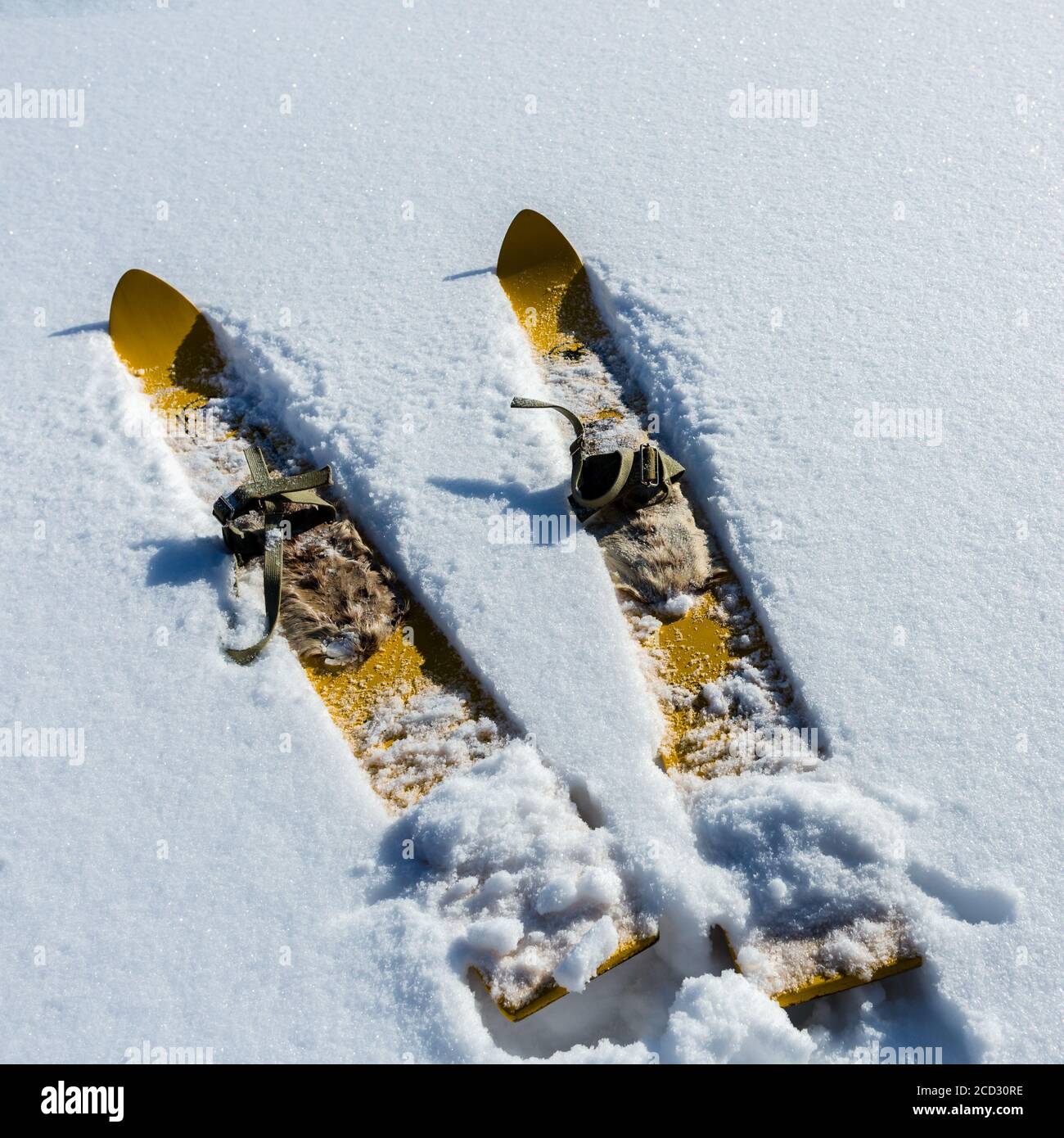 Wooden skis on snow snow hi-res stock photography and images - Alamy
