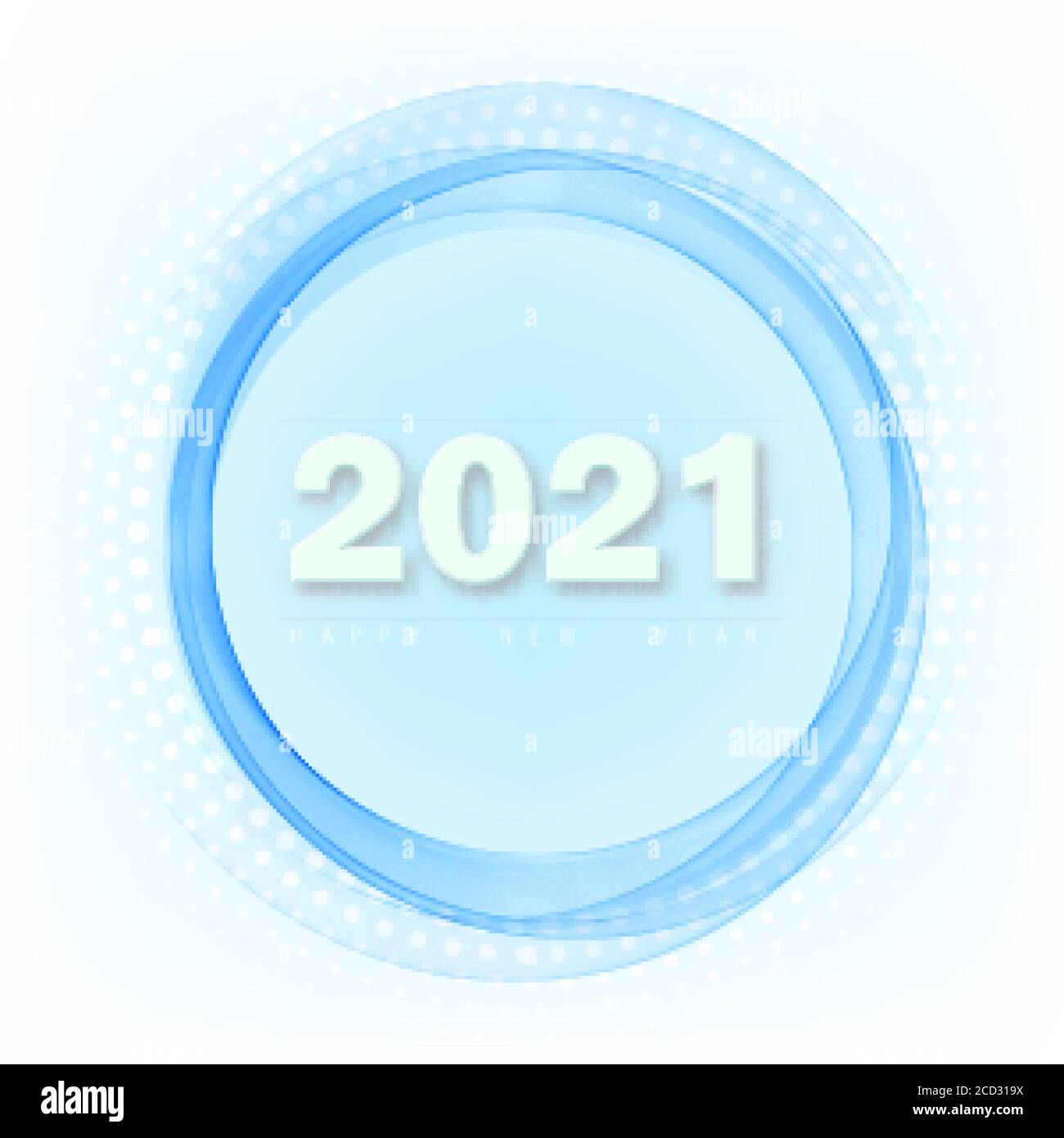 Happy new year 2021 in circle blue wave and blue background Abstract background Stock Vector
