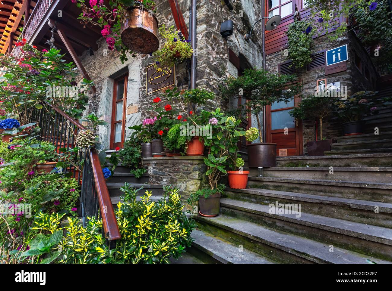 Cudillero, Spain - August 23 2019: Beautiful and Confortable Hotel in the traditional and beautiful  village in Cudillero. Cudillero is a tourist dest Stock Photo